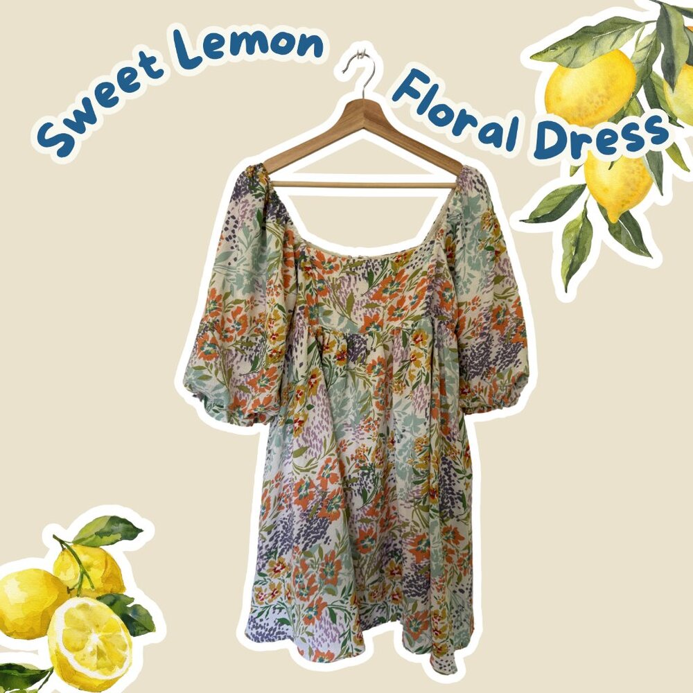 Sweet Lemon Puff Sleeve Floral Dress